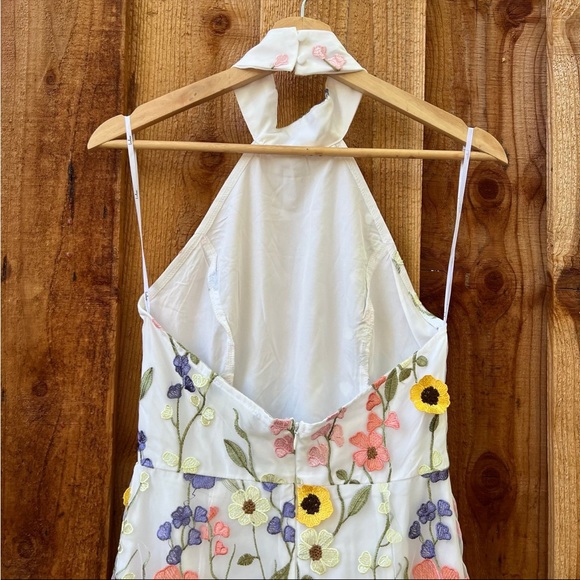 Ivory 3D Colorful Floral Embroidered Halter Midi Dress πΏ - Picture 9 of 13